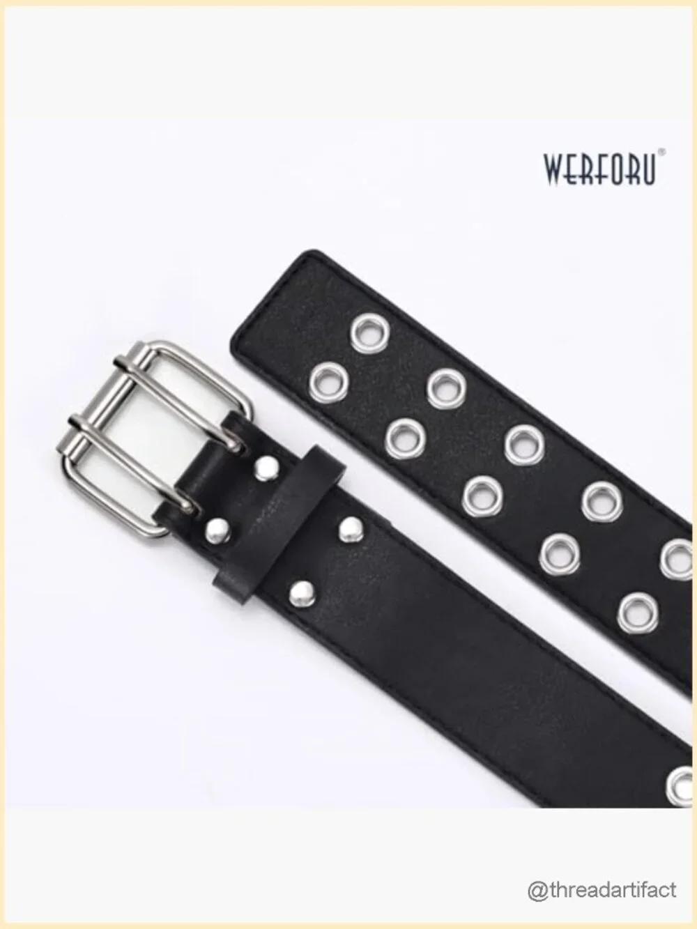 Double Grommet Belt PU Leather Punk Belt for Jeans 1.5 Wide Adjustable